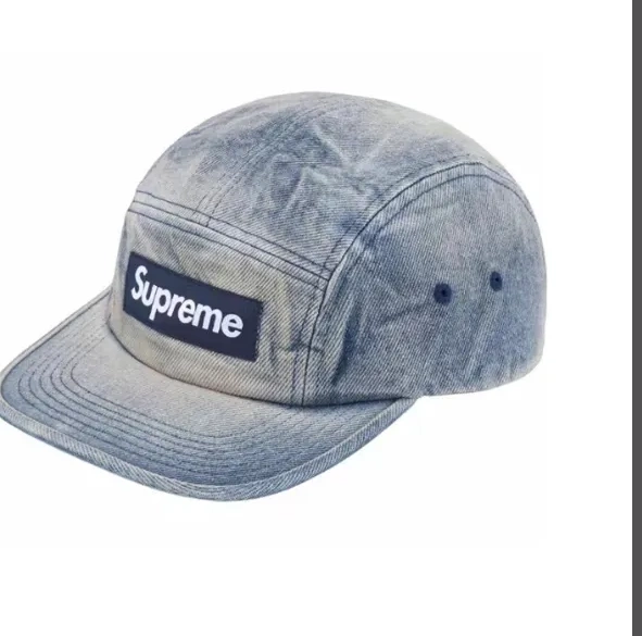 Washed Blue Pattern Button Hat Washed Chino Baseball Serpentine Cowboy Leather 24SS 0605
